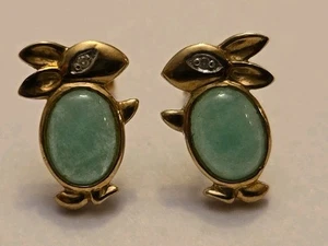 Orecchini coniglietto vintage in oro giallo 14 kt e giada - Foto 1 di 8