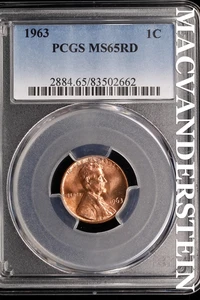 1963 Lincoln Memorial Cent - PCGS MS65RD - Brilliant Uncirculated #SLH649 - Picture 1 of 2