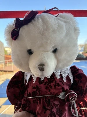 Meia-calça branca de pelúcia menina urso com veludo borgonha e renda branca - Imagem 1 de 4