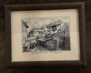 Painting Of The Village Of Kovachevitsa Bulgaria Mini Art Frame Wall Decor - Picture 1 of 2