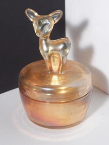 Jeannette Deer Fawn Trinket Dish Figurine Iridescent Peach 6" Tall 1970s Vintage - Picture 1 of 4