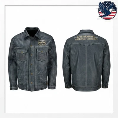 Chaqueta de cuero de vaquero occidental para hombre Abrigo de rodeo de mano de rancho NFR 2024 Estilo Foto 1 de 4