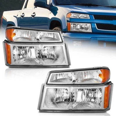 Pair Headlights Assembly For 2004-2012 Chevy Colorado GMC Canyon Chrome Headlamp - Image 1 of 4
