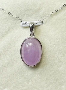 925 Sterlingsilber natürlicher Cabochon rosa lila Kunzit Anhänger Halskette - Bild 1 von 11