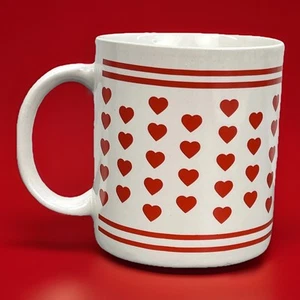 Vtg FTDA 1986 Korea Mug 10oz Red hearts Mug Love Valentine Anniversary - Picture 1 of 12