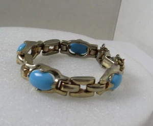 Pulsera vintage firmada Barclay tono dorado e imitación turquesa - Imagen 1 de 15