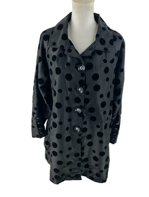 UBU Womens L Jacket Black Boho Chic Modern Classic Velvety Black Polka Dots - Image 1 of 4