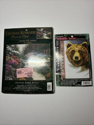 Thomas Kinkade Beside Still Waters and Bear Wildlife Cross Stitch Lot Of 2 New - Image 1 of 4