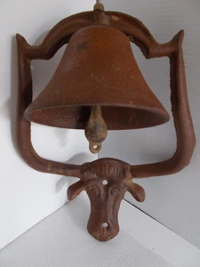 Vintage. Gusseisen Ranch Longhorn Bull Steer Kuh Wandhalterung Americana Dinner Bell E2 - Bild 1 von 6