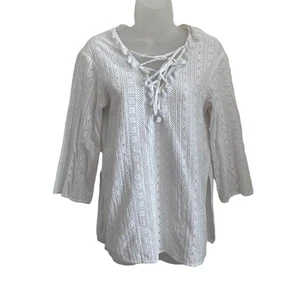 Line & Dot Womens Size Small Tunic Top White Eyelet Long Sleeve Embroidered - Picture 1 of 10
