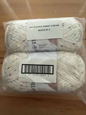 Lot of 2 Loops & Threads Flecks Acrylic Blend Yarn Skeins #4 Medium Sweet Cream - Image 1 of 4
