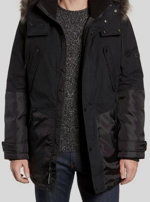 $350 Marc New York Para hombres Negro Maxfield Imitación Piel Borde Parka Abrigo Chaqueta Talla L Foto 1 de 2