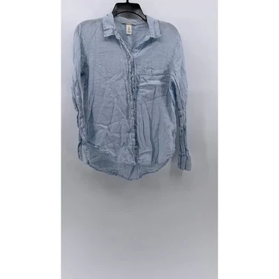 H&M Women’s Light Blue Linen Button-Up Regular-Fit Long Sleeve Top SZ S - Image 1 of 4