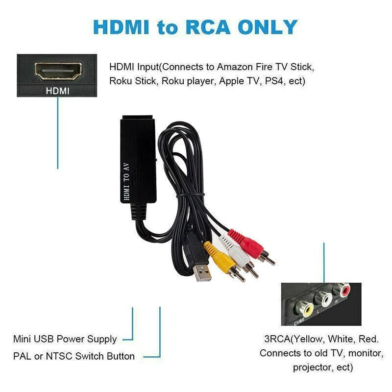 For TV 1080P HDMI To AV Adapter Converter Cable PAL / NTSC Composite 480i/576i - Image 1 of 4