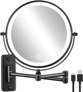Rechargeable Wall Mounted Lighted Makeup Mirror, 8 Inch 10X Magnifying Mirror wi - Picture 1 of 12