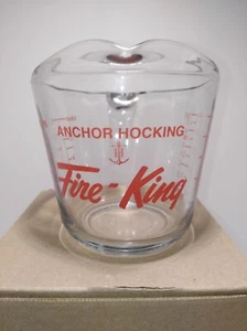 Vintage Anchor Hocking FireKing 2 Cup Glass Measuring Cup Red Lettering - Picture 1 of 5