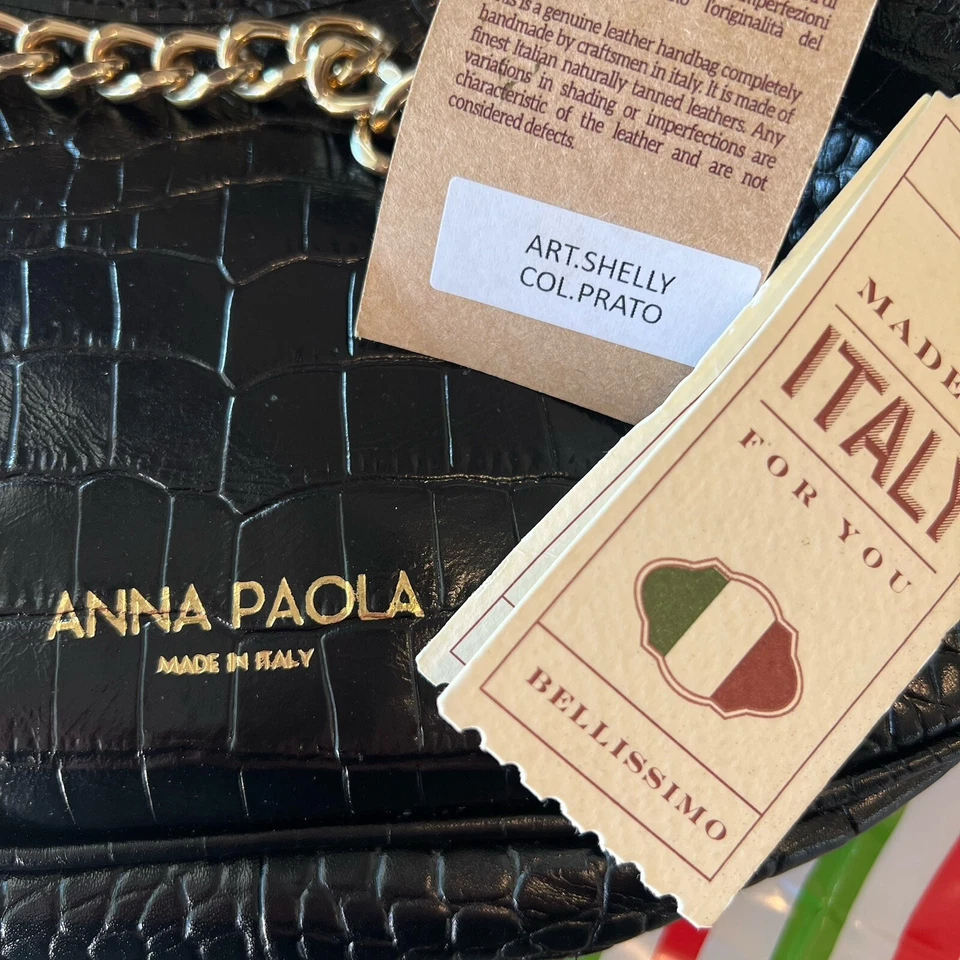 Bolso Bandolera Anna Paola Convertible Cuero Hecho a Mano Negro Italia Nuevo con Etiquetas Art Shelly Foto 1 de 4