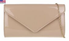 Ladies Glossy Patent Faux Leather Clutch Bag Evening Occasion Plain Bridal