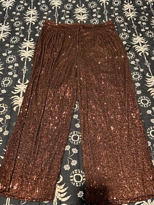 Express NUEVO Pantalón Corto Para Mujer Cintura Alta Lentejuelas Plisado Marrón Grande Foto 1 de 4