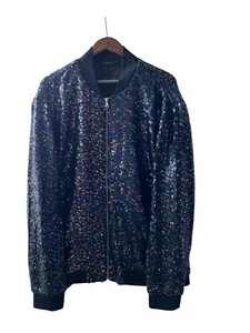 Inc international concepts Women’s Black Sequin Bomber Jacket With Full Zip XXL - Picture 1 of 5
