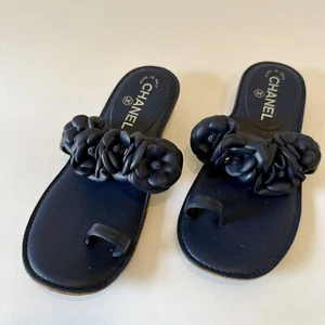 Chanel Camellia Sandals, Navy Blue Size 36 - Picture 1 of 5