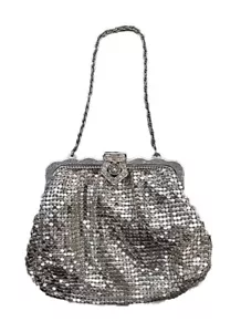 Vintage Whiting & Davis Co Mesh Bag Silver Clutch Rhinestone Clasp - Picture 1 of 5