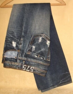 2008 Era 575 Dark Wash Distressed Jeans w/ Low Rise & Flared Bottoms - 33W x 35L - Picture 1 of 7