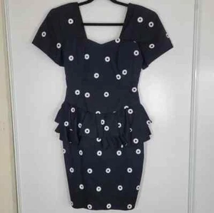 Vintage Beverley Standing 1980 Black White Cotton Dress Pin Up Polka Dot Sz 8 - Picture 1 of 12