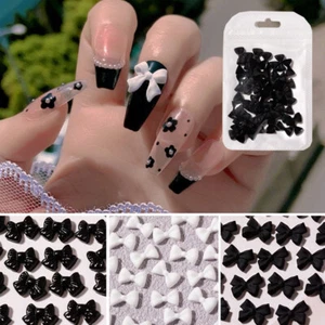 50PCS Nail Jewelry Tips 3D Nail Ribbon Bows Nail Rhinestones DIY Decor Manicu ) - Picture 1 of 19