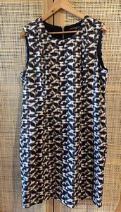 LIZ JORDAN Black & White Round Neck S/Less Cotton Knee Length Dress, Ladies 16. - Picture 1 of 11