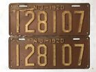 1920 New Jersey License Plate Set (Pair) # 128107 Very Rare Antique Vintage