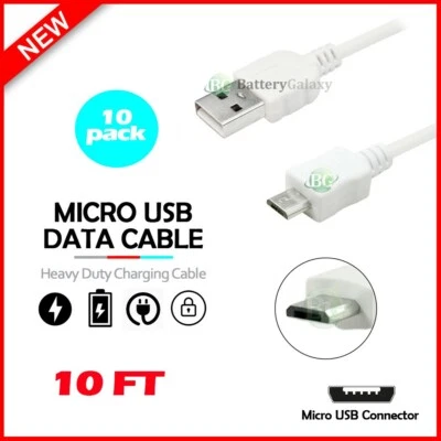 10X Micro USB 10FT Fast Rapid Cable Cord for Samsung Galaxy S5 S6 S7 Edge Active - Image 1 of 4