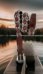 Brighton 1996 Belt Women's Size L Brown Braided Leather Silver Accent 91807 VTG - Picture 1 of 11