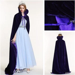 Long 71" Velvet Satin Cloak Cape High Collar Coat Wedding Pageant Party Purple - Picture 1 of 1