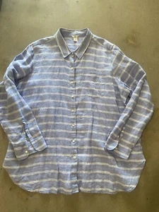 LL Bean Hemd L Large 100% Leinen Button Down Langarm Blau Streifen Gr. 2X - Bild 1 von 6