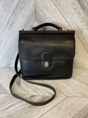 VTG Coach Black Leather Silver Hardware Willis Bag Crossbody Satchel Bag Purse - Image 1 of 4