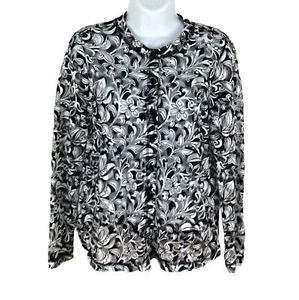 LAURA ASHLEY floral long sleeve button up petite womens PS black white nylon - Picture 1 of 4