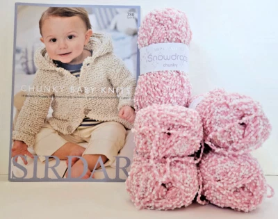 Lot of 5 Sirdar Snuggly Snowdrops Chunky yarn (Dotty Pink #343) & pattern book - Image 1 of 4
