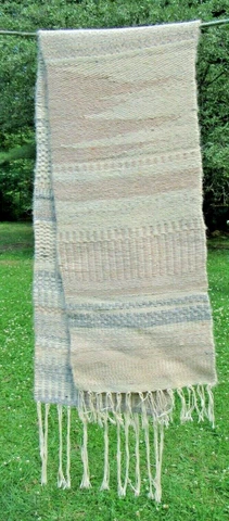 Vintage Hand Woven Wool Wall Hanging Rug TABLE RUNNER 62 X 12" HIPPIE BOHO CREAM Cover