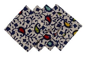 Hand Block Print Jaipur Paisley Napkins Table Linen Cotton Beautiful 4 PC Set
