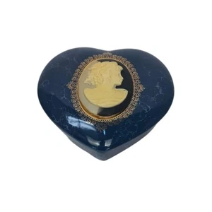 Schöne Vintage Kamee Herz Schmuckschatulle von Mount Clemens Keramik blau Japan - Bild 1 von 8