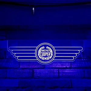Mini Cooper Vintage Logo RGB LED Acrylic Sign | LED Bar Sign | Rgb Led Sign - Picture 1 of 7