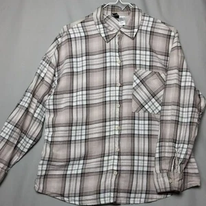 H&M Dividido Cuadros Manga Larga 100% Algodón Suave Abotonado Beige Marrón Cuello XS - Imagen 1 de 12