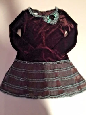 VESTIDO BISCOTTI Boutique Marrón Azul Vacaciones con Volantes Fiesta Lentejuelas Talla 2 2T para Niña Foto 1 de 4