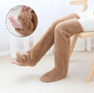 Calcetines largos difusos hasta la rodilla invierno cálidos pierna fría rodilla articulación medias hogar - Imagen 1 de 5