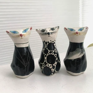 3 Vintage Art Pottery Cat Figurines, Mid Century Glazed Stylized Cats, Cyprus - Picture 1 of 10