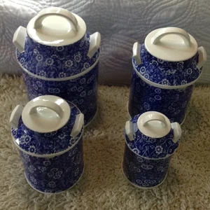 Botes De Colección Azul y Blanco; Patrón Chintz, Cerámica Esmaltada, Tradicional, 4 Piezas - Imagen 1 de 4