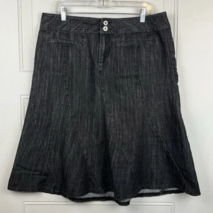 Womens Cato Size 14 Black Denim Midi Flare Skirt Jean Western Modest Stretch - Picture 1 of 7