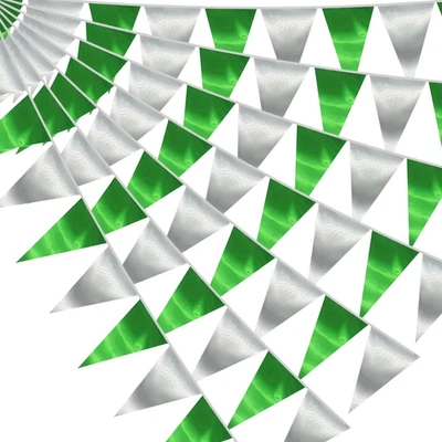 Banderín triángulo verde plata 40M/130FT bandera tela metálica Bunting Garl Foto 1 de 4