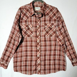 Haband Mens Shirt Size XL Long Sleeve Western Pearl Snap Coral Red Plaid Cowboy - Picture 1 of 11
